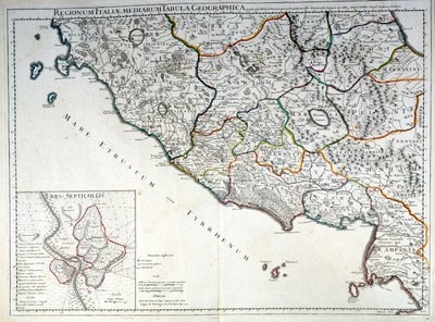 Historyczna mapa regionu Włoch, w którym żyli Etruskowie po Atlasie G. Delysle autorstwa Guillaume (after) Delisle