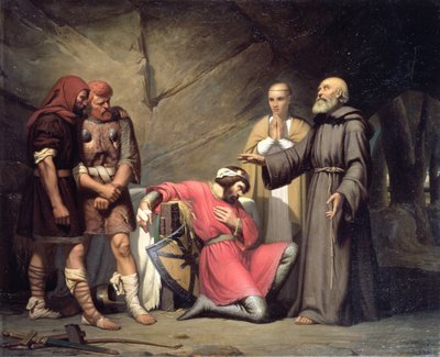Nawrócenie Roberta, księcia Normandii, zwanego Robertem Diabłem, scena z opery „Robert Diabeł” Giacomo Meyerbeera (1791-1864), 1840 autorstwa Guillaume Alphonse Harang Cabasson