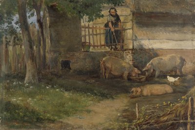 Świnie w podwórzu autorstwa Guillaume Anne van der Brugghen
