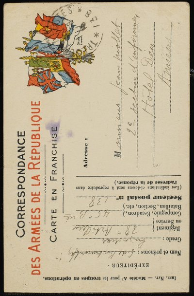 Pocztówka z autografem do Jean Mollet, 31 lipca 1915 autorstwa Guillaume Apollinaire