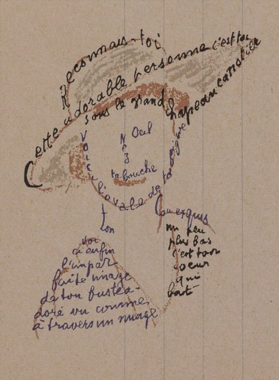 Kaligram "Reconnais-toi" dla Coco Chanel, ok. 1918 r. autorstwa Guillaume Apollinaire
