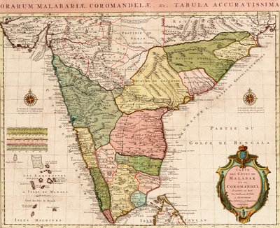 Mapa Oceanu Indyjskiego, ok. 1722 r. (kolorowa rycina) autorstwa Guillaume Delisle