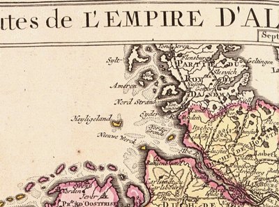 Fragment Helgolandu z mapy Rzeszy Niemieckiej, 1730 autorstwa Guillaume Delisle