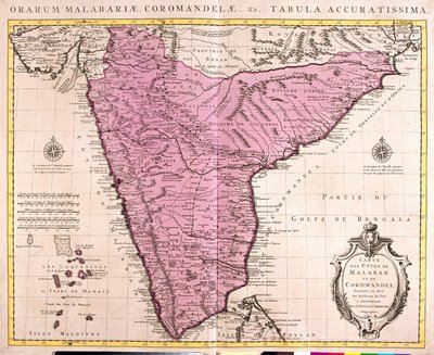 Mapa Coromandel i Malabar (Indie) (akwaforta) autorstwa Guillaume Delisle