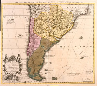 Mapa Paragwaju, Chile i Ziemi Magellana (Argentyna) (akwaforta autorstwa Guillaume Delisle