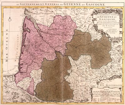 Mapa rządu Guyenne i Gascogne (Francja) (akwaforta) autorstwa Guillaume Delisle