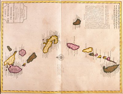 Mapy Wysp Karaibskich (Gwadelupa, Marie Galante, Dominika, Martynika, Saint Lucia, Saint Vincent, Barbados, Grenadyny i Grenada) (akwaforta autorstwa Guillaume Delisle