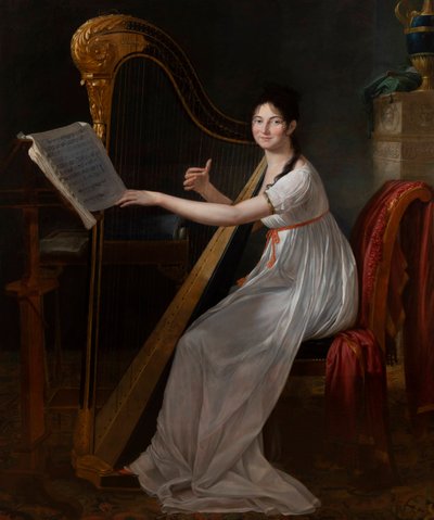Portret Adèle Papin grającej na harfie autorstwa Guillaume Guillon Lethière