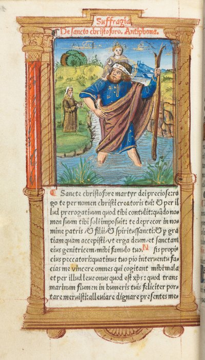 Drukowana księga godzin (do użytku rzymskiego): fol. 101v, św. Krzysztof autorstwa Guillaume Le Rouge