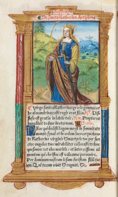 Drukowana księga godzin (do użytku rzymskiego): fol. 109v, św. Katarzyna autorstwa Guillaume Le Rouge