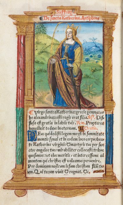 Drukowana księga godzin (do użytku rzymskiego): fol. 109v, św. Katarzyna autorstwa Guillaume Le Rouge