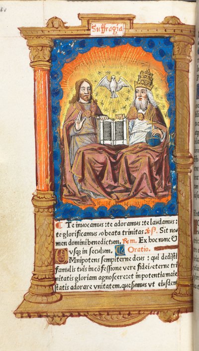 Drukowana księga godzin (do użytku rzymskiego): fol. 94v, Trójca Święta autorstwa Guillaume Le Rouge