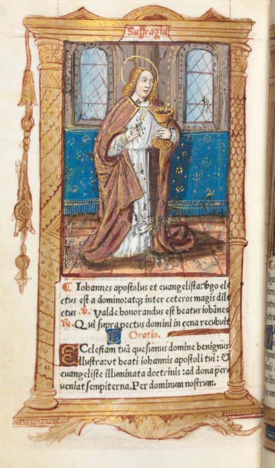 Drukowana księga godzin (do użytku rzymskiego): fol. 98v, św. Jan Ewangelista autorstwa Guillaume Le Rouge