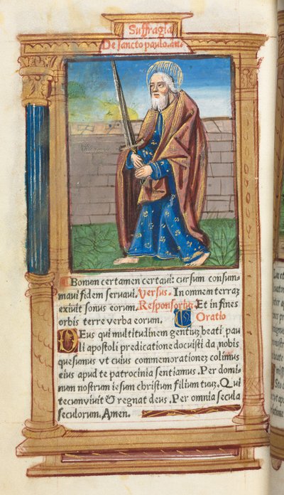 Drukowana księga godzin (do użytku rzymskiego): fol. 99v, św. Paweł autorstwa Guillaume Le Rouge