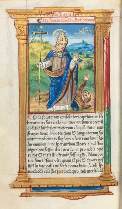 Drukowany Księga Godzin Korzystanie z Rzymu: fol. 105v, św. Klaudiusz jako biskup, 1510. autorstwa Guillaume Le Rouge