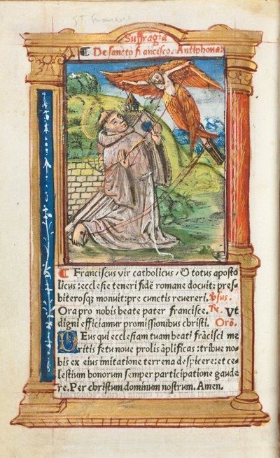 Drukowany Księga Godzin Korzystanie z Rzymu: fol. 106v, św. Franciszek z Asyżu, 1510. autorstwa Guillaume Le Rouge