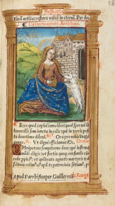 Drukowany Księga Godzin Korzystanie z Rzymu: fol. 112r, św. Agnieszki, 1510. autorstwa Guillaume Le Rouge