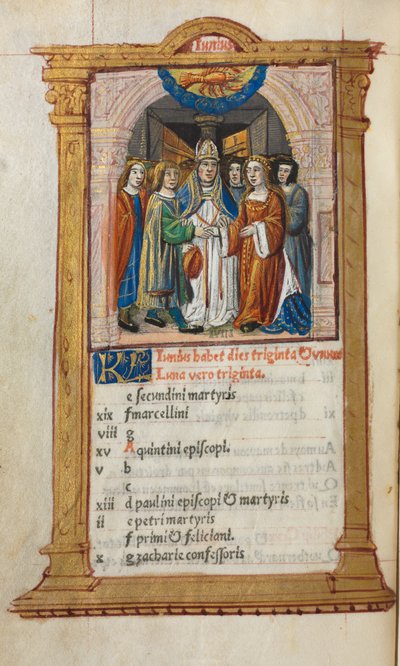 Drukowany Księga Godzin Korzystanie z Rzymu: fol. 7v, ilustracja kalendarza czerwca, 1510. autorstwa Guillaume Le Rouge