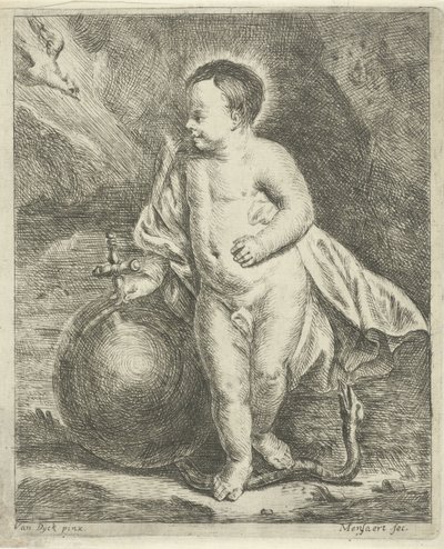Dzieciątko Chrystus z kulą ziemską i wężem autorstwa Guillaume Pierre Mensaert