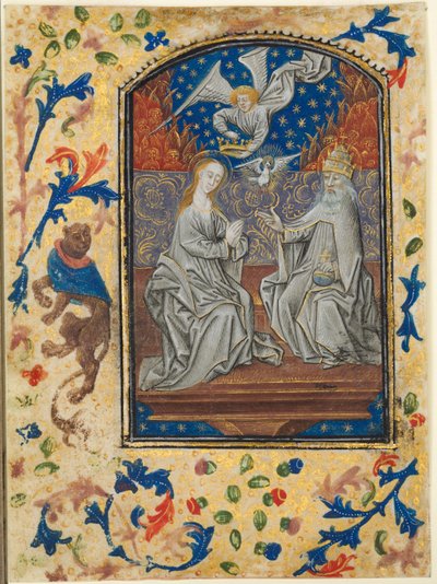 Kartka z Księgi Godzin: Intronizacja Dziewicy z Dzieciątkiem, ok. 1930 r. 1470-1480. autorstwa Guillaume Vrelant