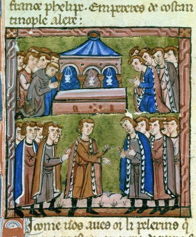 Godefroy de Bouillon i krzyże w modlitwie przy Grobie Świętym - wybór Godefroy de Bouillon przyjęty do Grobu Świętego, lipiec 1099 autorstwa Guillaume de Tyr