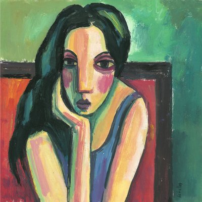 Czarnowłosa dziewczyna, 2013 (gwasz na papierze) autorstwa Guillermo Martí Ceballos