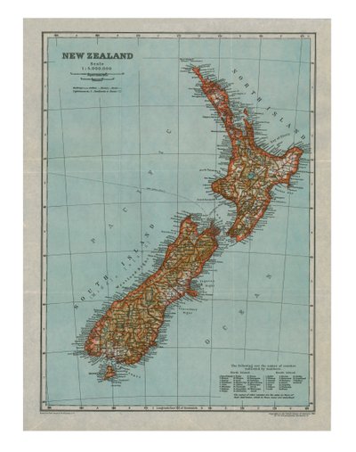 Mapa Nowej Zelandii, ok. 1910 r. autorstwa Gull Engraving Company