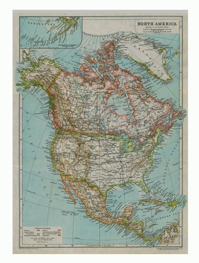 Mapa Ameryki Północnej, ok. 1910 r. autorstwa Gull Engraving Company