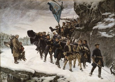 Przyniesienie do domu ciała króla Szwecji Karola XII autorstwa Gustaf Cederström