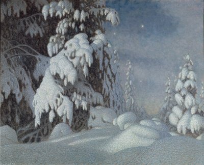 Zimowe światło księżyca, 1895 r autorstwa Gustaf Fjaestad