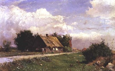Zalesiony pejzaż z postaciami przy chacie autorstwa Gustaf Fredrik Rydberg