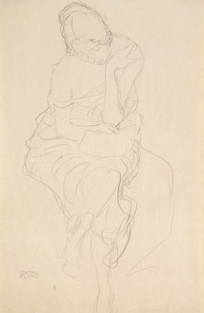 Widok z przodu osoby siedzącej na stołku autorstwa Gustav Klimt