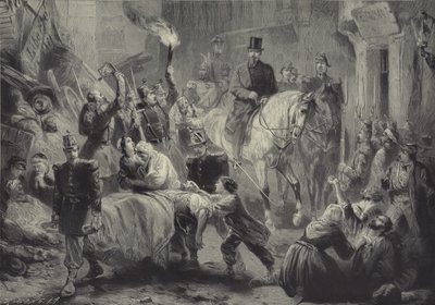 Ludwik Napoleon odwiedzający konno barykady Paryża w nocy 3 grudnia 1851 r autorstwa Gustav Bartsch
