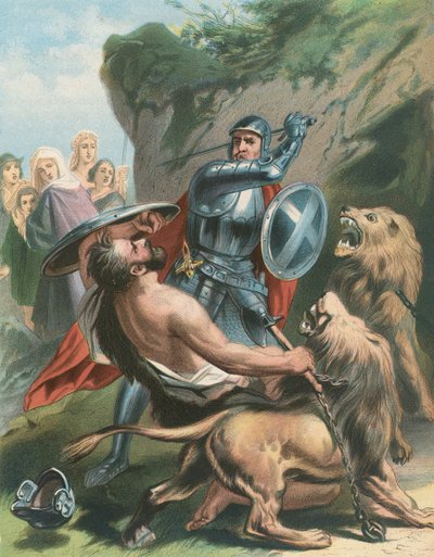 Bitwa o Wielkie Serce z Gigantem Grimem i Lwami autorstwa Gustav Bartsch