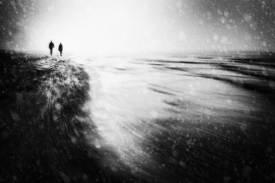 Spacerowicze na zaśnieżonej plaży autorstwa Gustav Davidsson