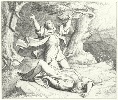 Alexis, przyjaciel Marcina Lutra, po tym, jak podczas ich podróży został uderzony piorunem, 1505 autorstwa Gustav Ferdinand Leopold Konig