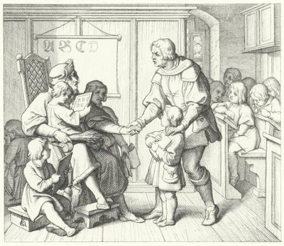 Marcin Luter w szkole (grafika) autorstwa Gustav Ferdinand Leopold Konig