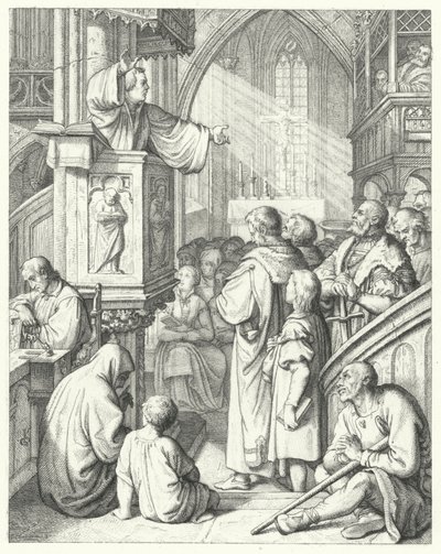 Marcin Luter wygłaszający kazanie (grawerowanie) autorstwa Gustav Ferdinand Leopold Konig