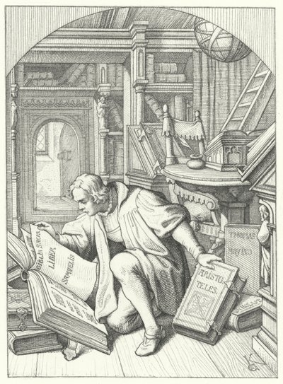 Marcin Luter odkrywa Biblię łacińską w bibliotece na Uniwersytecie w Erfurcie (rycina) autorstwa Gustav Ferdinand Leopold Konig