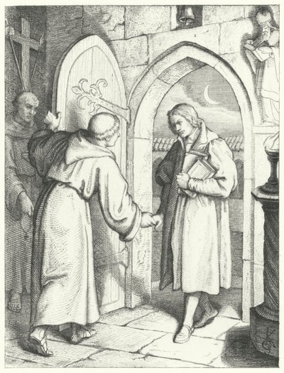 Marcin Luter wchodzący do klasztoru św. Augustyna w Erfurcie 17 lipca 1505 r. autorstwa Gustav Ferdinand Leopold Konig