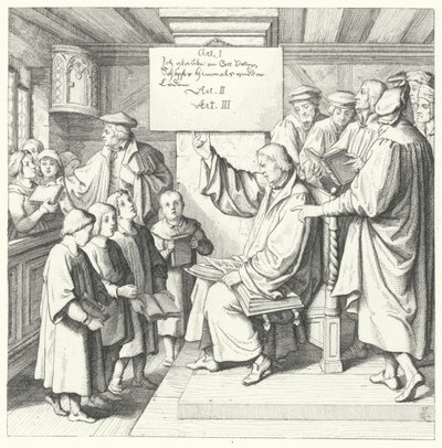 Marcin Luter przedstawia katechizm uczniom (grafika) autorstwa Gustav Ferdinand Leopold Konig