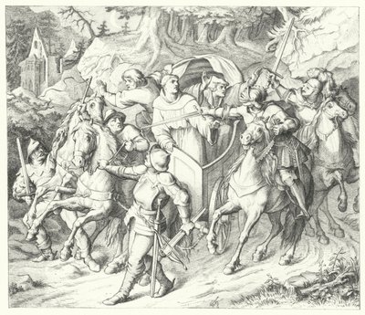 Marcin Luter zostaje uprowadzony po powrocie z sejmu w Wormacji, 1521 autorstwa Gustav Ferdinand Leopold Konig