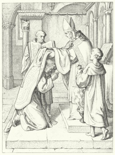 Marcin Luter zostaje wyświęcony na kapłana przez Jerome Scultetus, biskupa brandenburskiego w katedrze w Erfurcie, 3 kwietnia 1507 autorstwa Gustav Ferdinand Leopold Konig