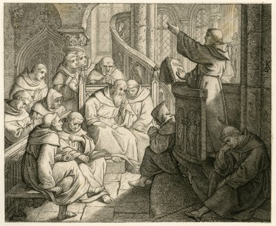 Marcin Luter głosi kazanie w klasztorze przed Staupitzem, swoim przyjacielem ze strony ojca autorstwa Gustav Ferdinand Leopold Konig