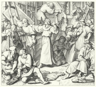 Marcin Luter powstrzymuje obrazoburców w Wittenberdze (grafika) autorstwa Gustav Ferdinand Leopold Konig