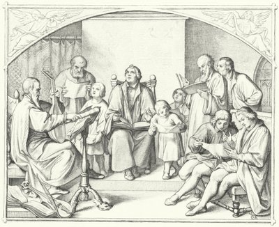 Śpiew Marcina Lutra z chórem kościelnym (grafika) autorstwa Gustav Ferdinand Leopold Konig