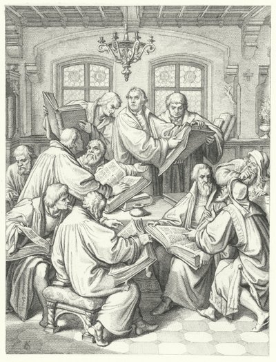 Marcin Luter tłumaczy Biblię na język niemiecki (grafika) autorstwa Gustav Ferdinand Leopold Konig