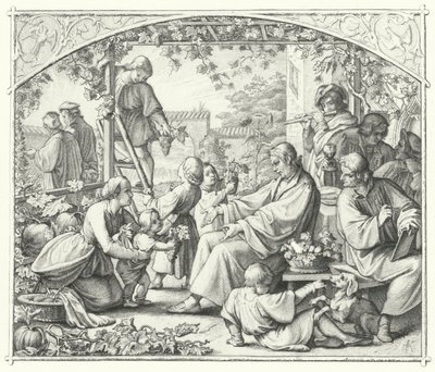 Marcin Luter z rodziną i niektórymi rówieśnikami cieszącymi się latem (grafika) autorstwa Gustav Ferdinand Leopold Konig