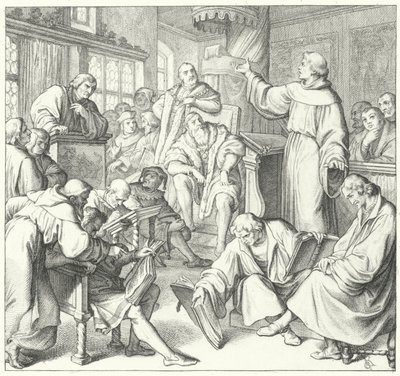 Debata w Lipsku, Andreas Karlstadt, Johann Eck i Martin Luther, 1519 autorstwa Gustav Ferdinand Leopold Konig