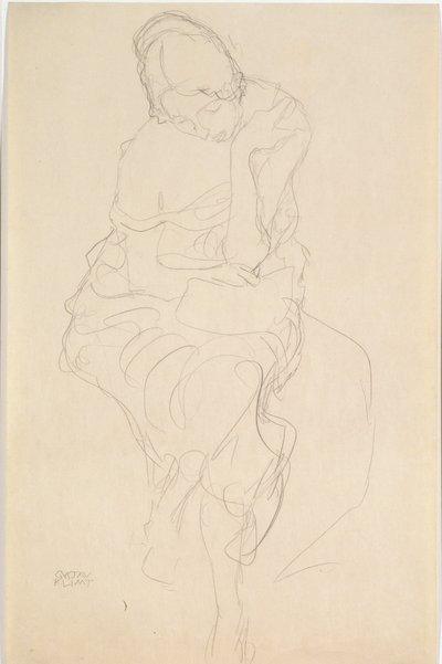 Widok z przodu osoby siedzącej na stołku autorstwa Gustav Klimt